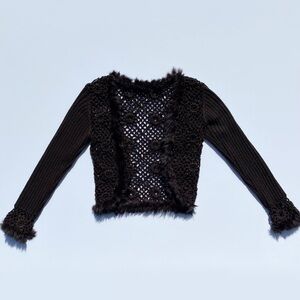 Dolce Cabo chocolate brown knitted cardigan with faux fur trim Women's Medium